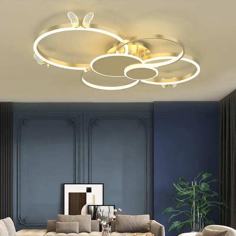 Modern gold butterflies ceiling light for bedroom luxury led fixture