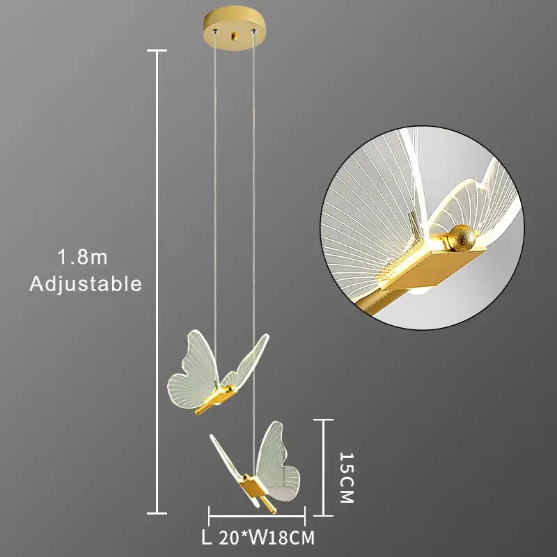 Modern gold butterfly acrylic led chandelier bedroom pendant light