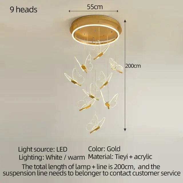 Modern gold butterfly acrylic led chandelier bedroom pendant light