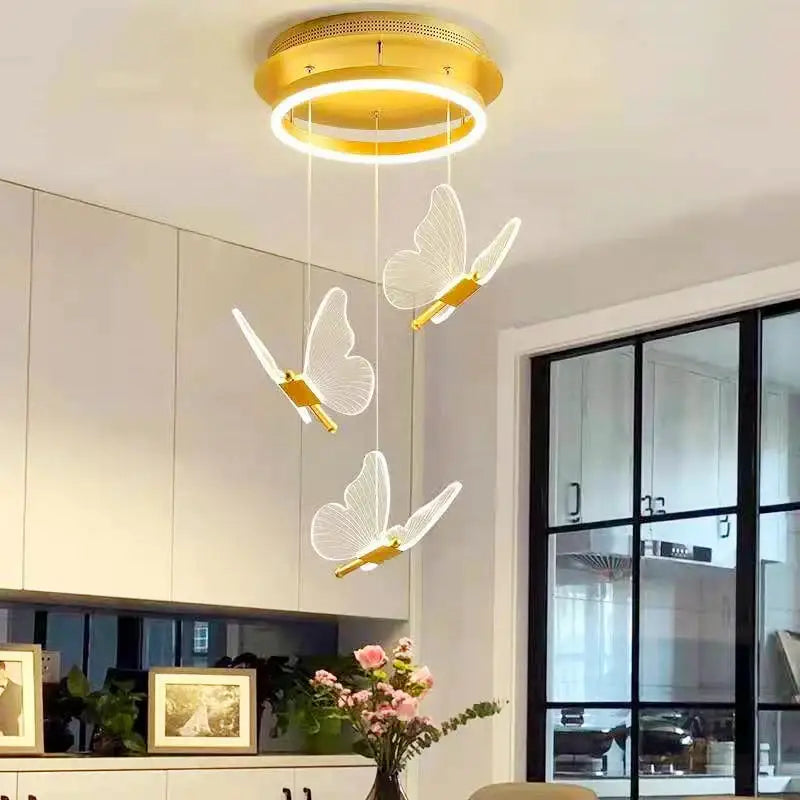 Modern gold butterfly acrylic led chandelier bedroom pendant light