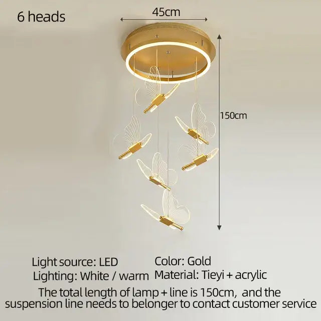 Modern gold butterfly acrylic led chandelier bedroom pendant light