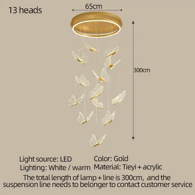 Modern gold butterfly acrylic led chandelier bedroom pendant light
