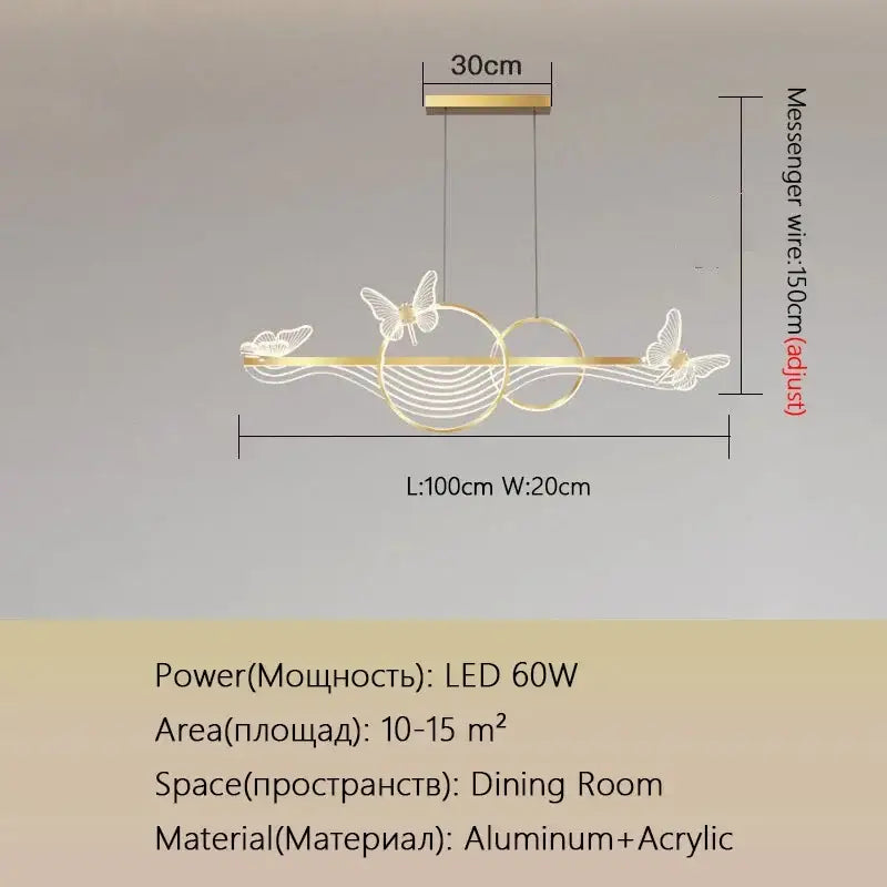 Modern gold butterfly chandelier pendant lamp for dining room