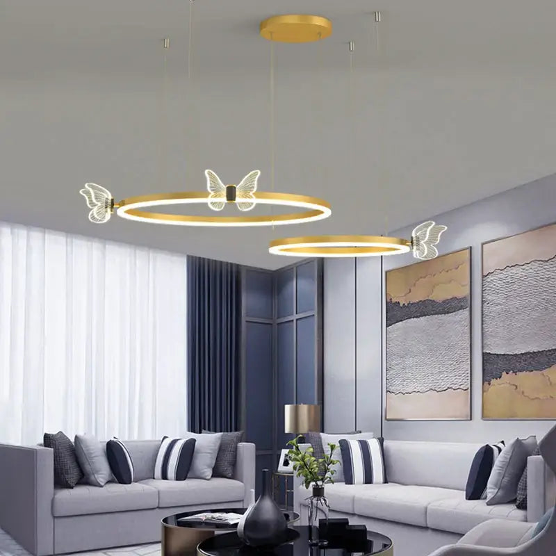 Modern gold butterfly crystal chandelier dining room led light