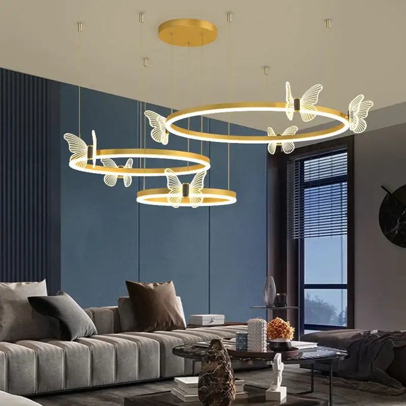 Modern gold butterfly crystal chandelier dining room led light