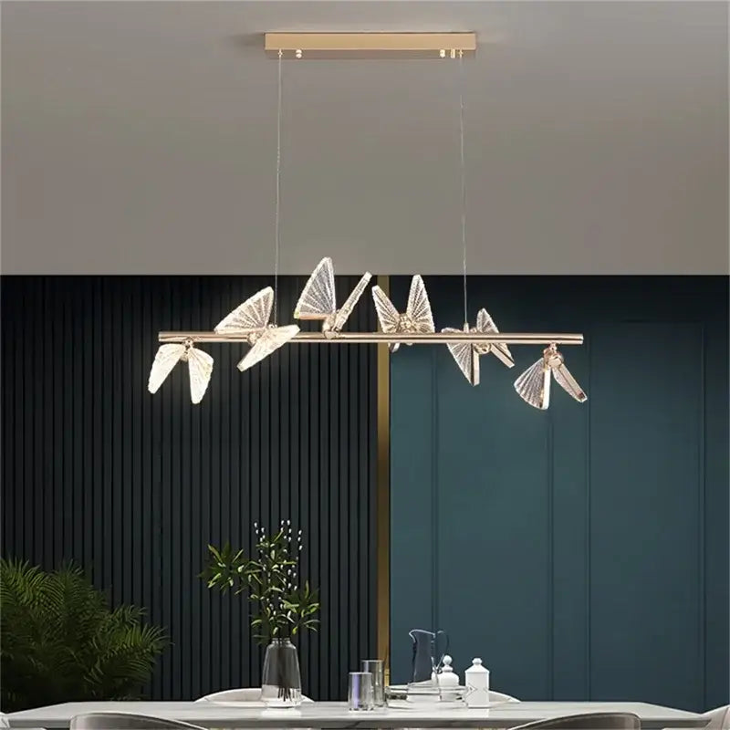Modern gold butterfly led chandelier bedroom crystal pendant light