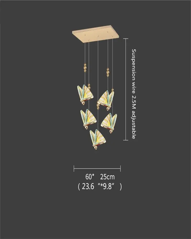 Modern gold butterfly led chandelier bedroom crystal pendant light