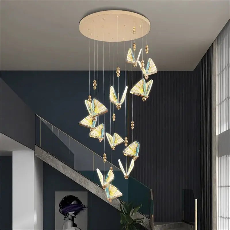 Modern gold butterfly led chandelier bedroom crystal pendant light