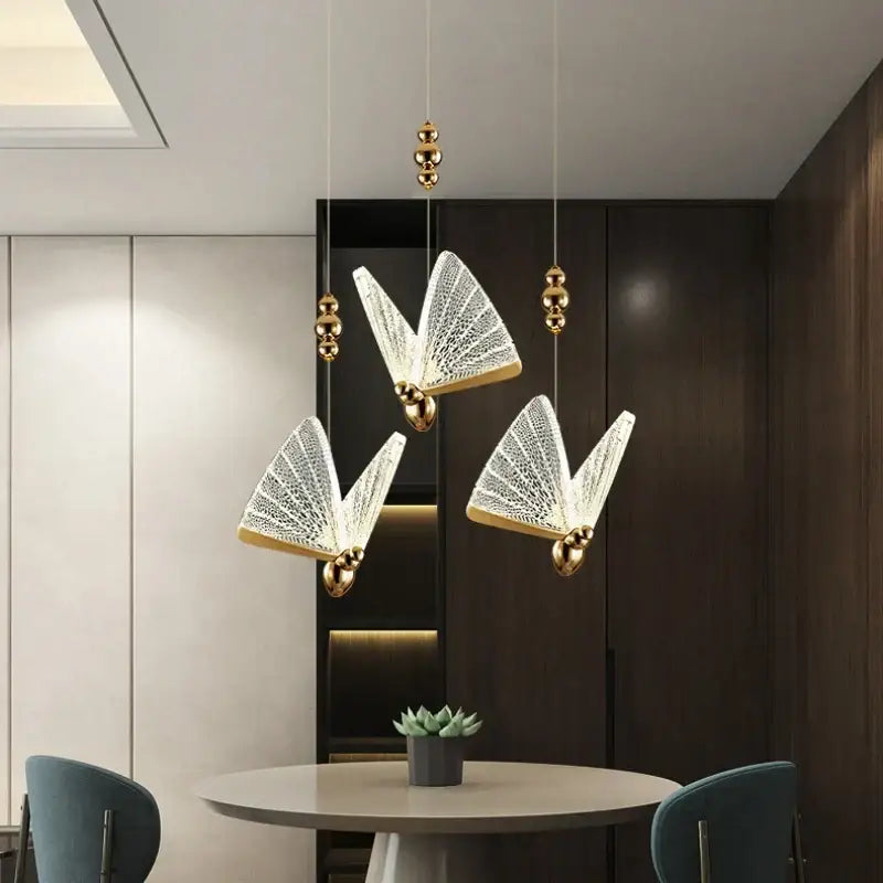 Modern gold butterfly led chandelier bedroom crystal pendant light