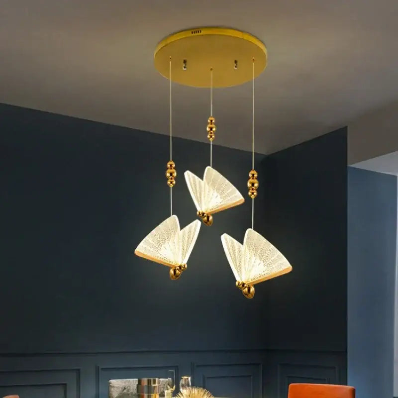 Modern gold butterfly led chandelier bedroom crystal pendant light