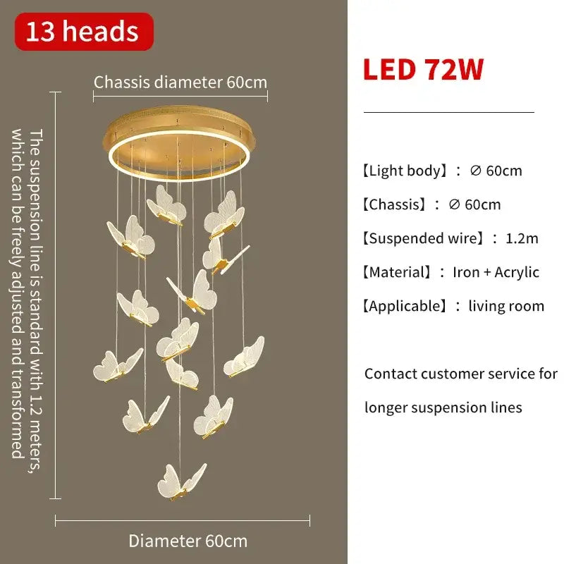 Modern gold butterfly led chandelier living room pendant light