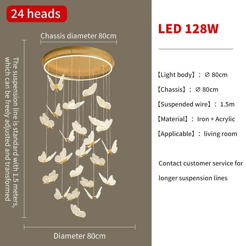 Modern gold butterfly led chandelier living room pendant light