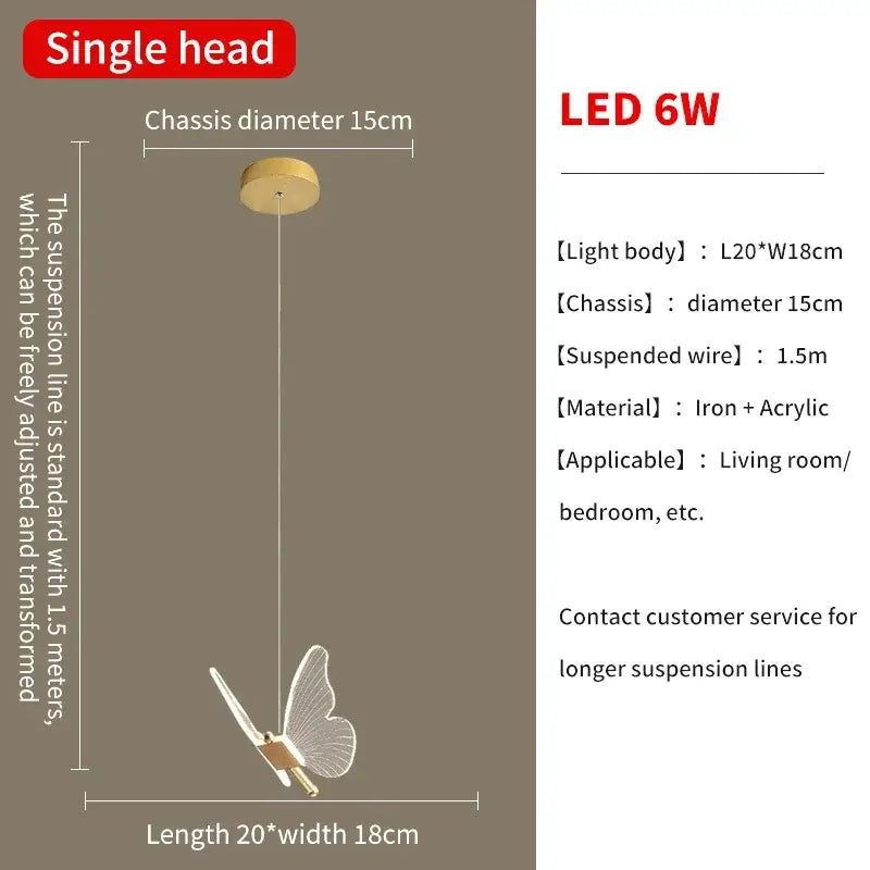 Modern gold butterfly led chandelier living room pendant light