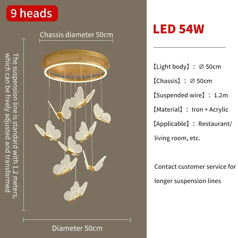 Modern gold butterfly led chandelier living room pendant light