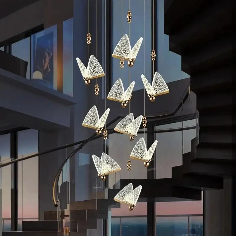 Modern gold butterfly led pendant lamp for bedroom staircase