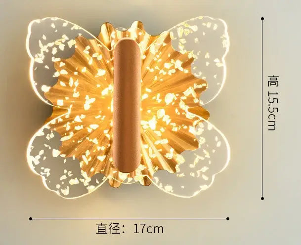 Modern gold butterfly wall lamp bedroom led sconce light