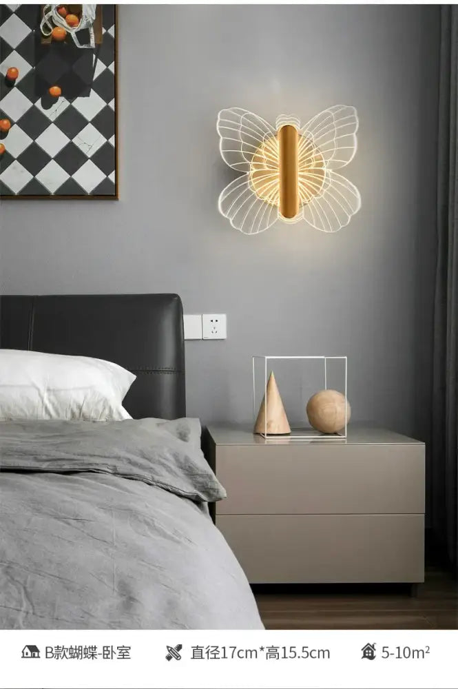 Modern gold butterfly wall lamp bedroom led sconce light