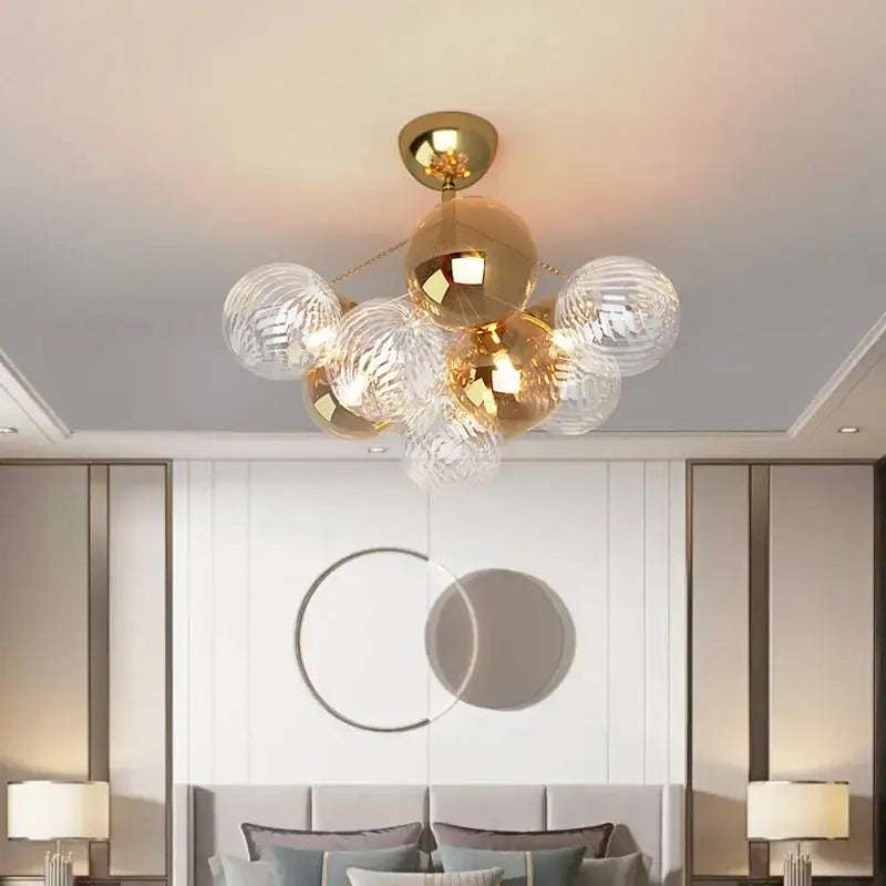 Modern gold cartoon bubble ball chandelier for kids room