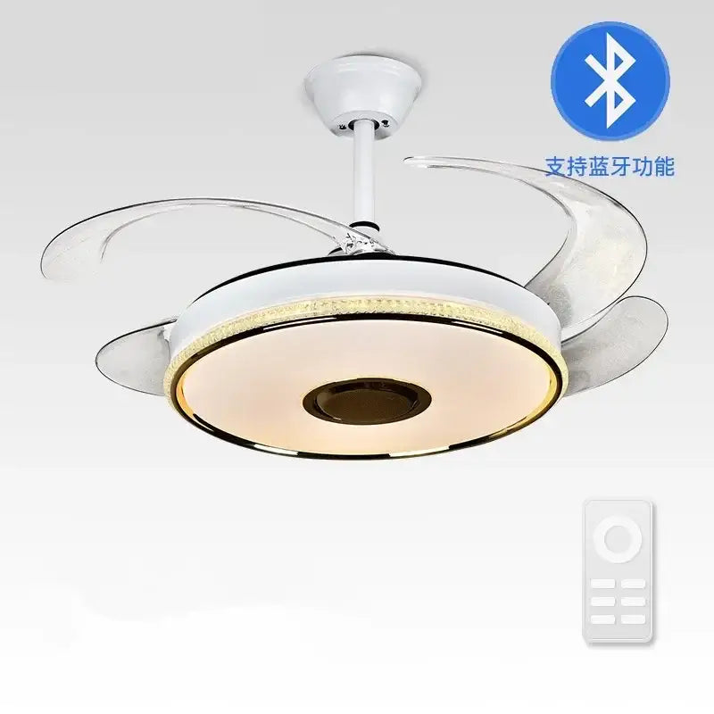 Modern gold ceiling fan with bluetooth speaker – living room remote control
