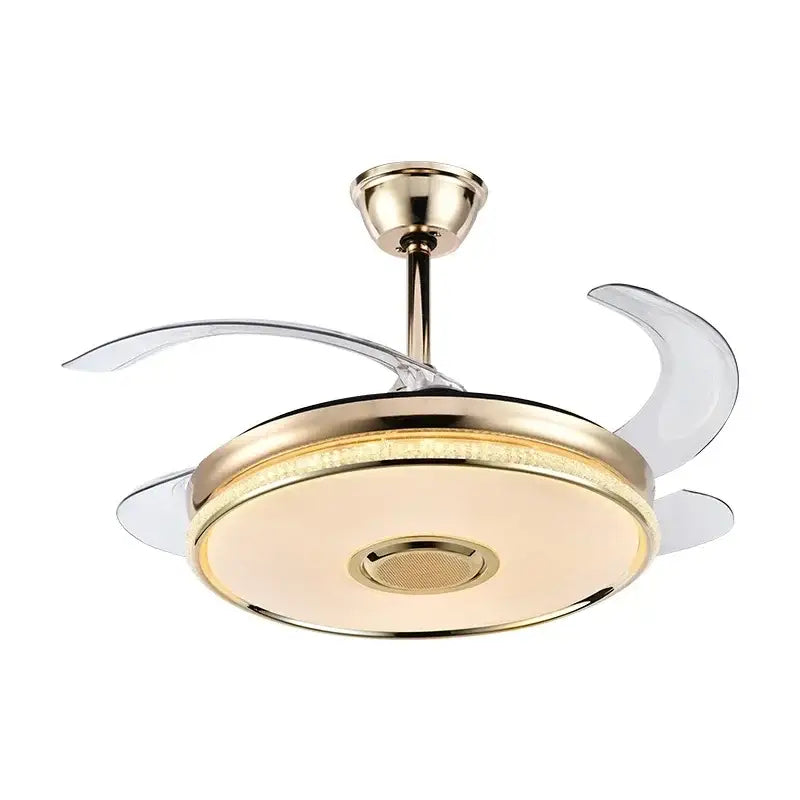 Modern gold ceiling fan with bluetooth speaker – living room remote control