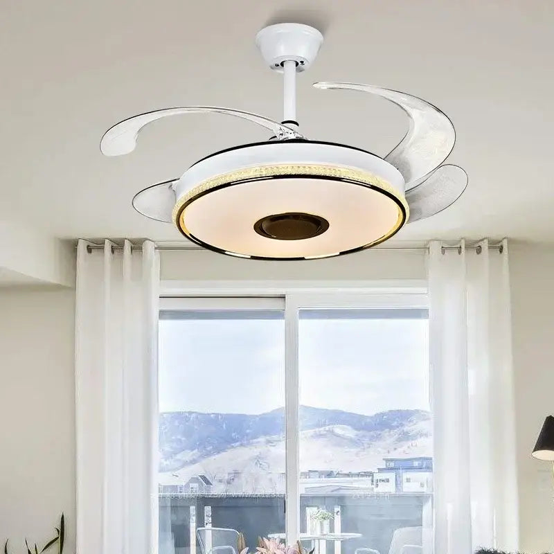 Modern gold ceiling fan with bluetooth speaker – living room remote control