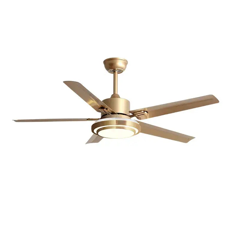 Modern gold ceiling fan with led light and stainless steel blade bedroom