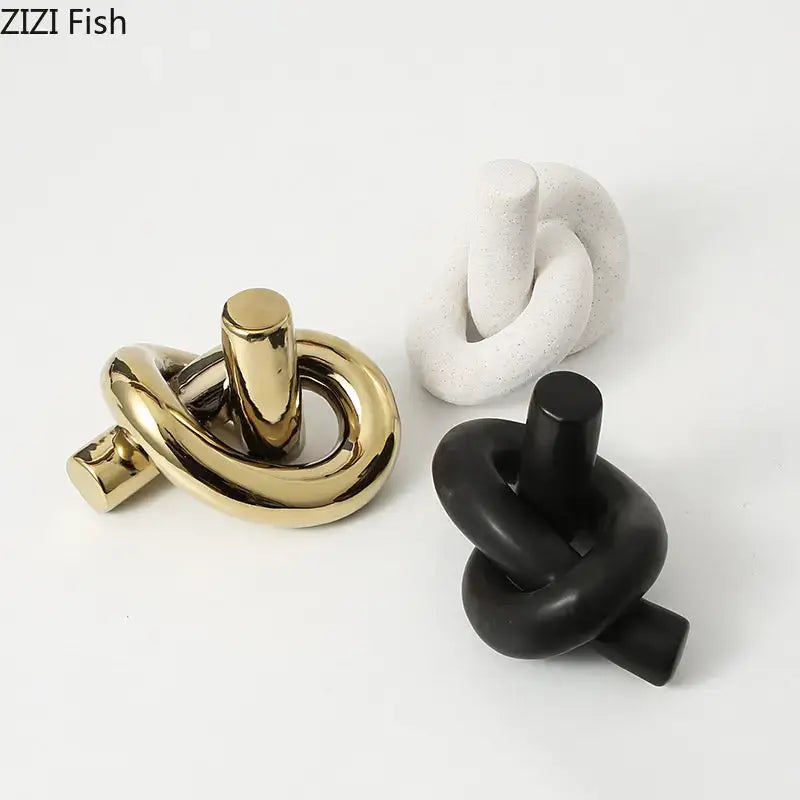Modern gold ceramic knot sculpture living room abstract decor