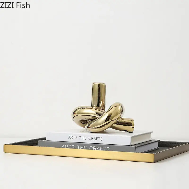 Modern gold ceramic knot sculpture living room abstract decor