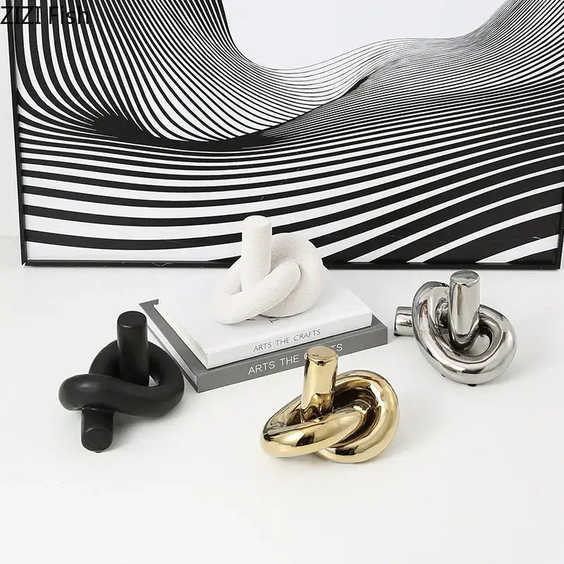Modern gold ceramic knot sculpture living room abstract decor