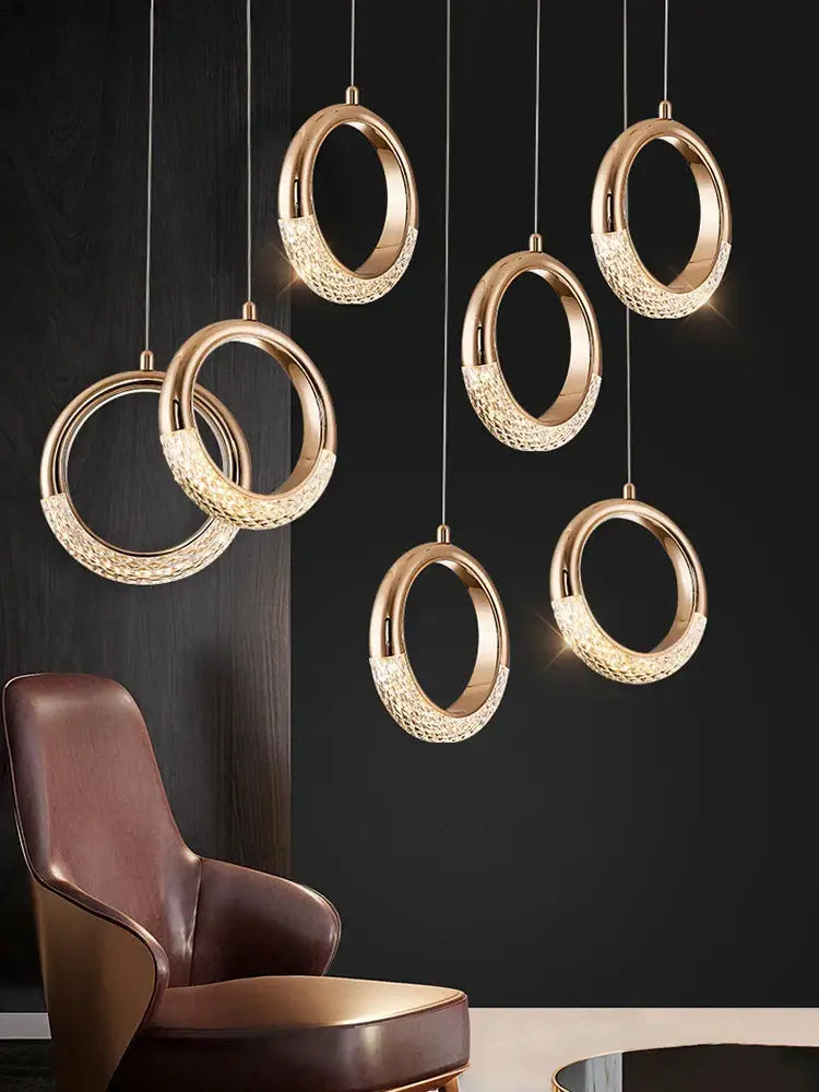 Modern gold circle ring led chandelier living room crystal pendant