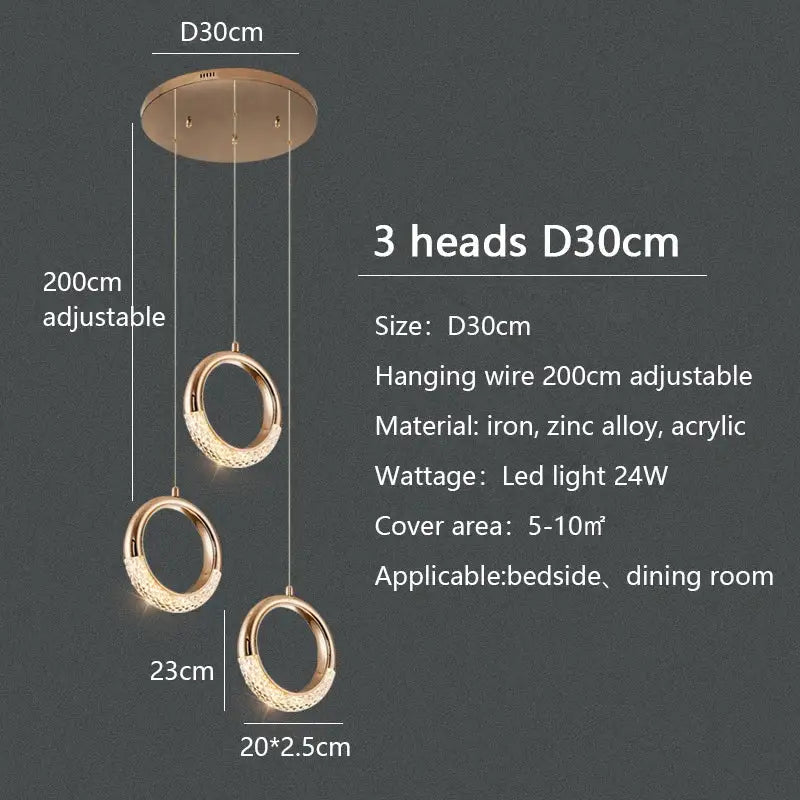 Modern gold circle ring led chandelier living room crystal pendant