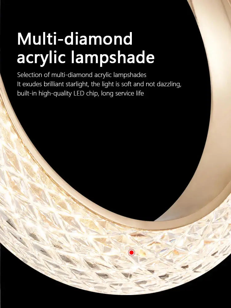 Modern gold circle ring led chandelier living room crystal pendant