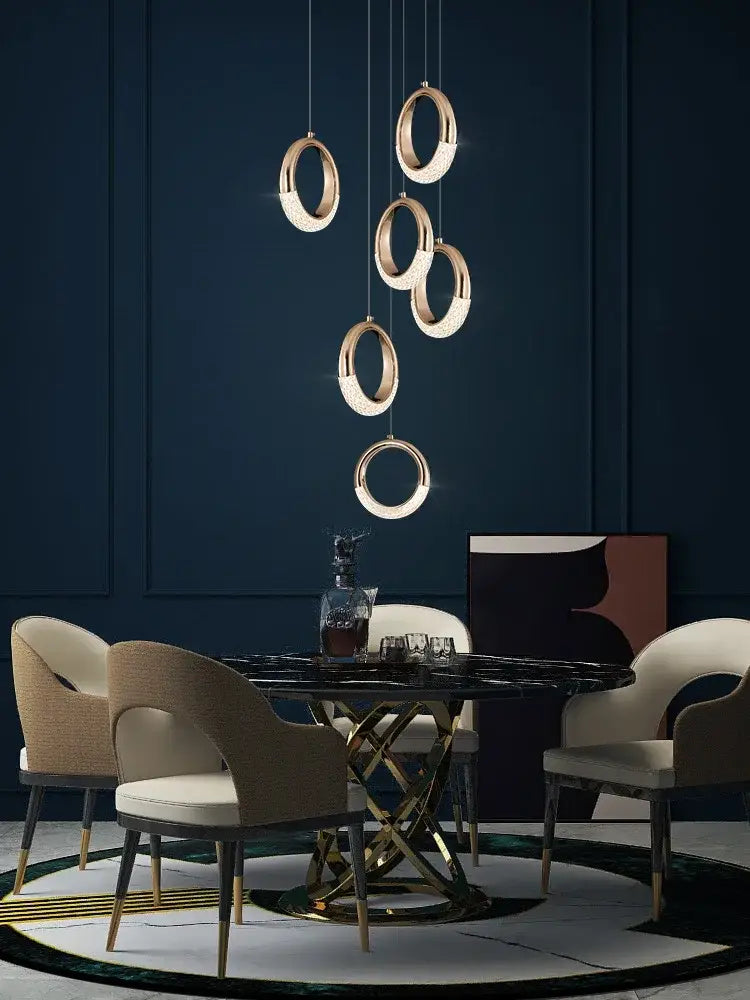 Modern gold circle ring led chandelier living room crystal pendant