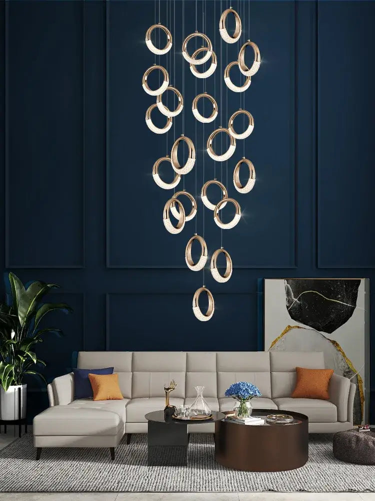 Modern gold circle ring led chandelier living room crystal pendant