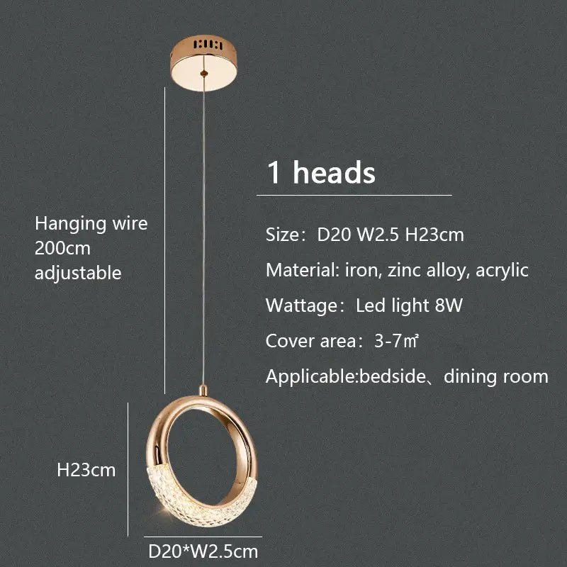 Modern gold circle ring led chandelier living room crystal pendant