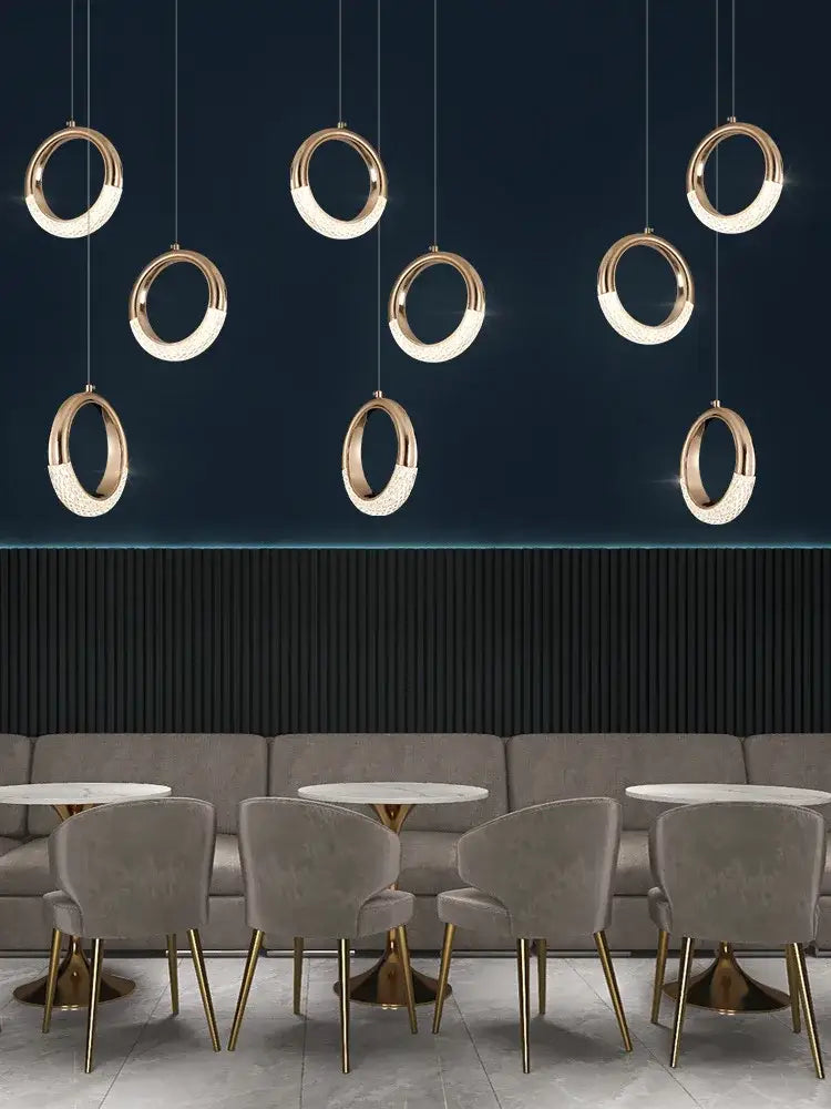 Modern gold circle ring led chandelier living room crystal pendant