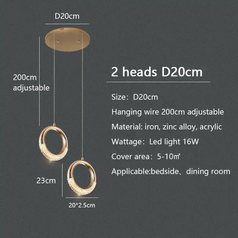 Modern gold circle ring led chandelier living room crystal pendant