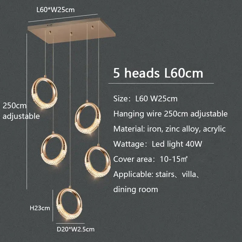 Modern gold circle ring led chandelier living room crystal pendant