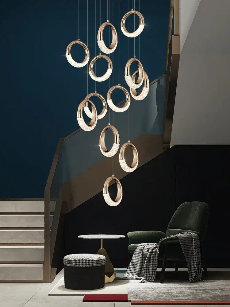 Modern gold circle ring led chandelier living room crystal pendant