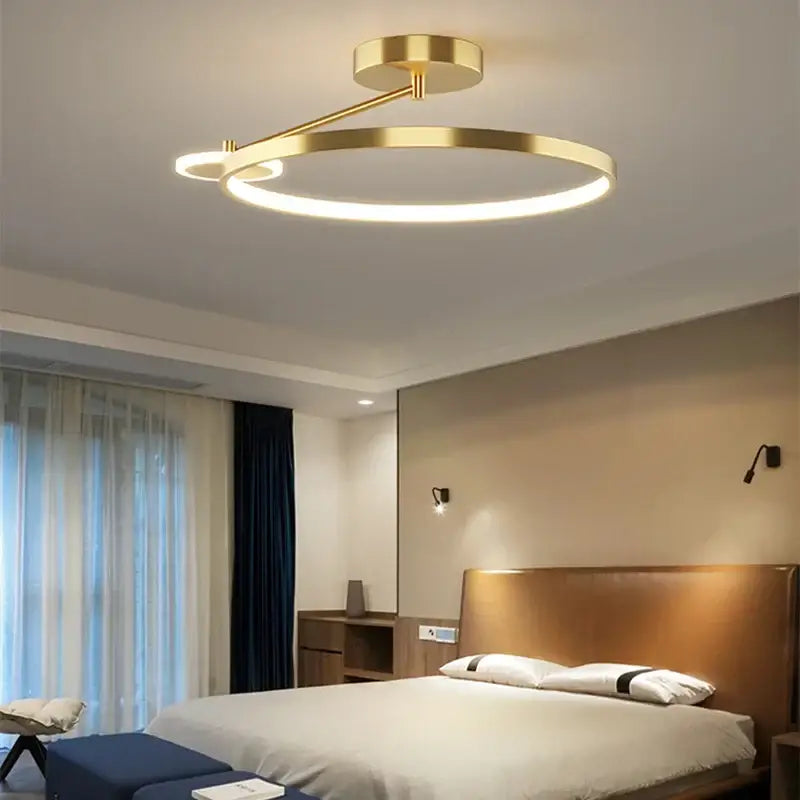 Modern gold circular led ceiling lamp bedroom minimalist lighting