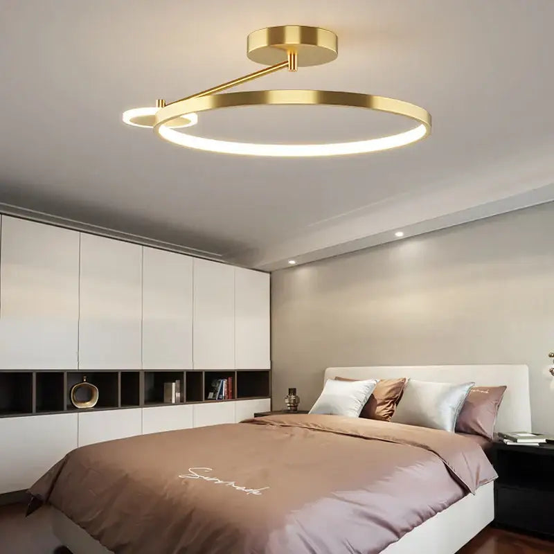 Modern gold circular led ceiling lamp bedroom minimalist lighting