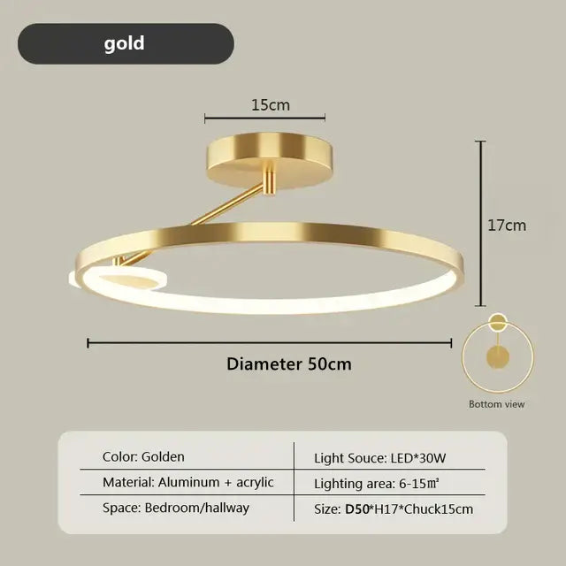 Modern gold circular led ceiling lamp bedroom minimalist lighting