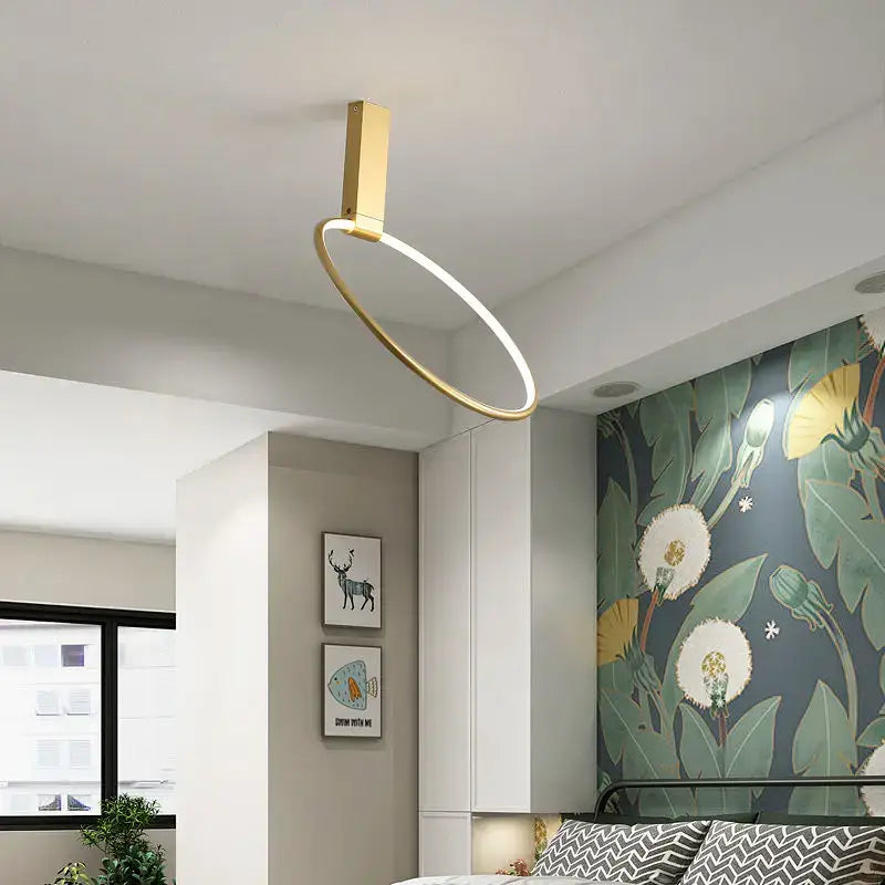 Modern gold circular led ceiling light for bedroom 360 degree rotation