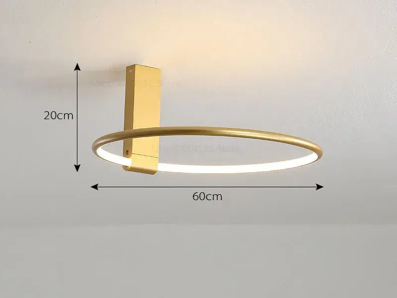 Modern gold circular led ceiling light for bedroom 360 degree rotation