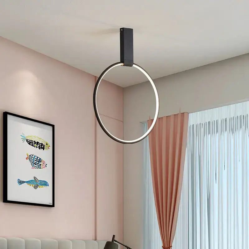 Modern gold circular led ceiling light for bedroom 360 degree rotation