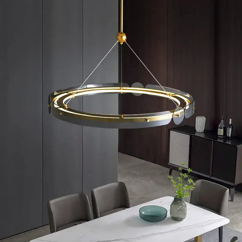 Modern gold circular ring led chandelier dining room pendant light