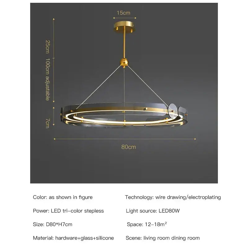 Modern gold circular ring led chandelier dining room pendant light
