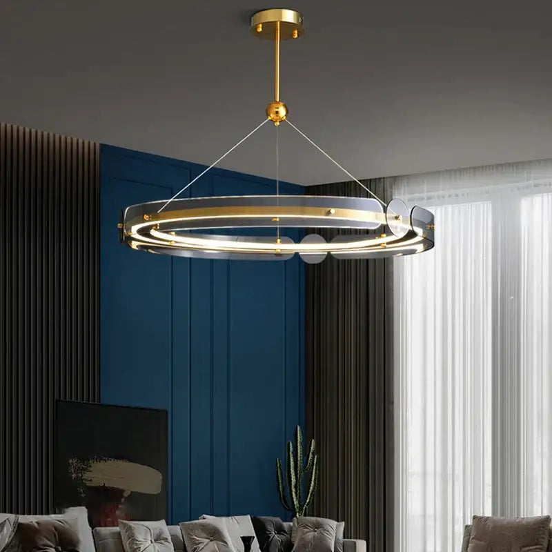Modern gold circular ring led chandelier dining room pendant light
