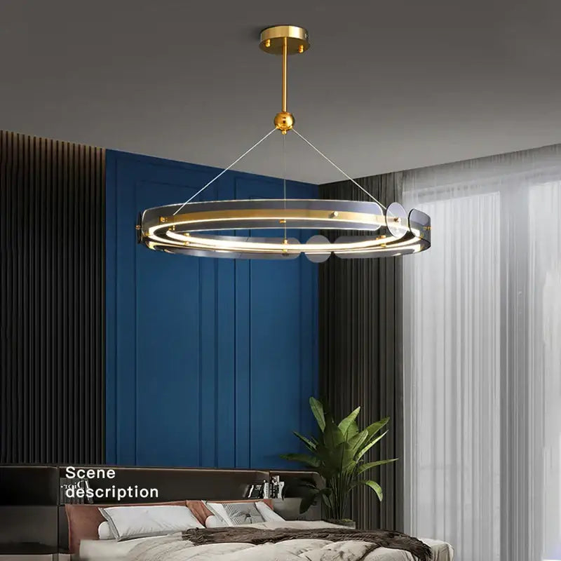 Modern gold circular ring led chandelier dining room pendant light