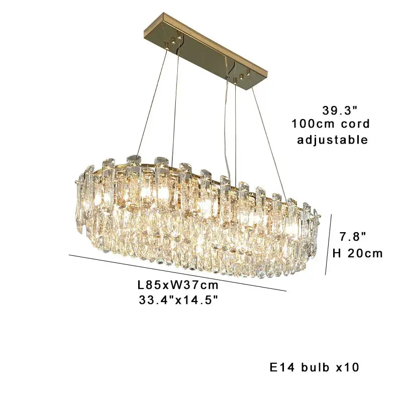 Modern gold clear crystal oval chandelier dining room light